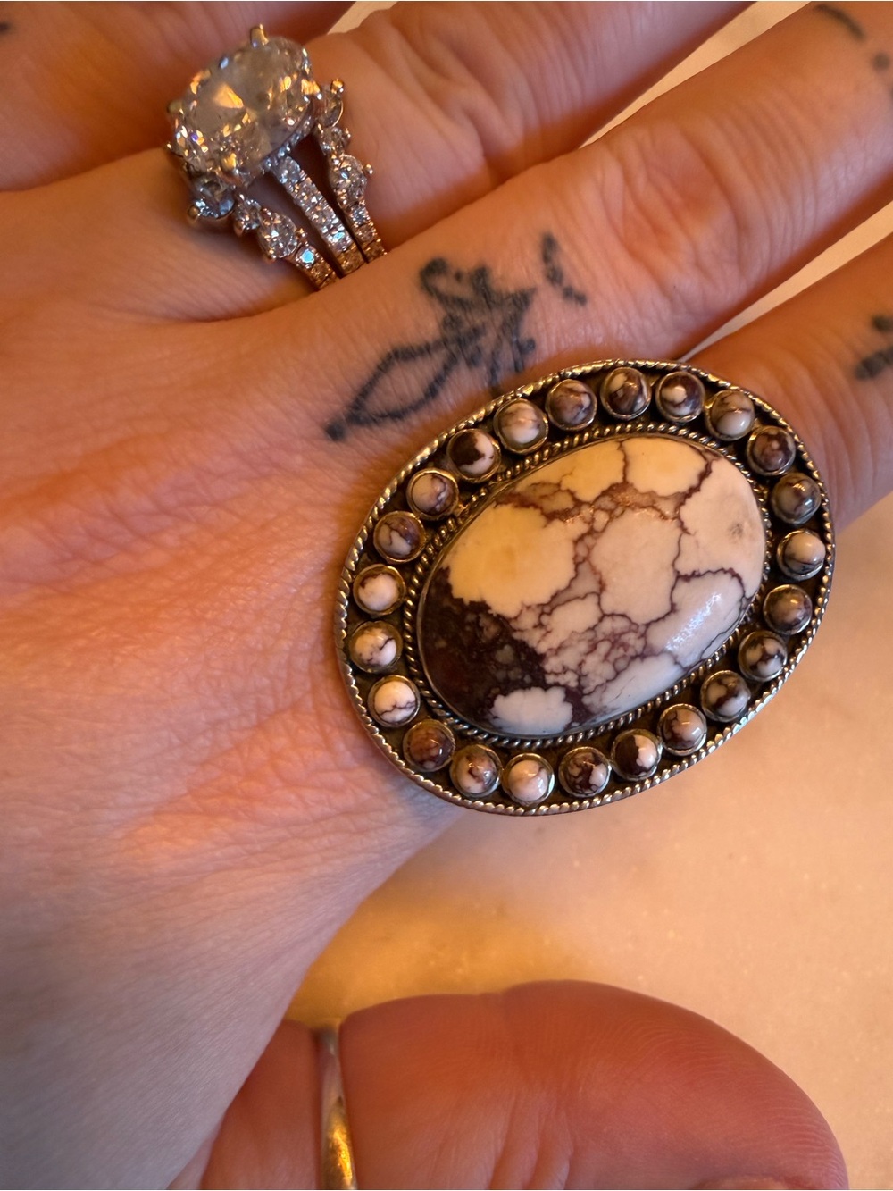 Navajo large oval Wild Horse magnesite  ring